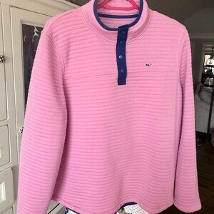 VEUC Vineyard Vines Women's Quilted Snap Pink & Blue Pullover LARGE